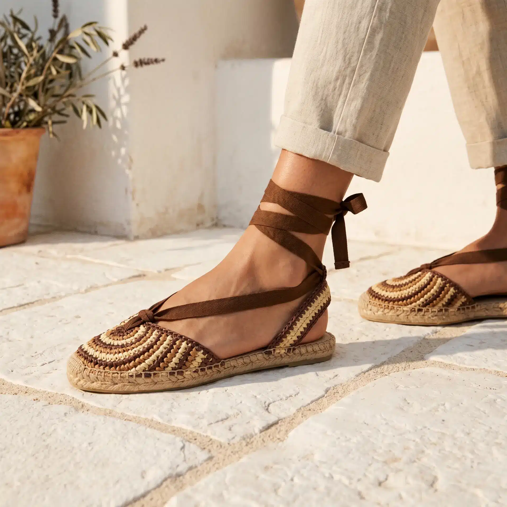 Sandalias Planas Croché Beige - Imagen 2