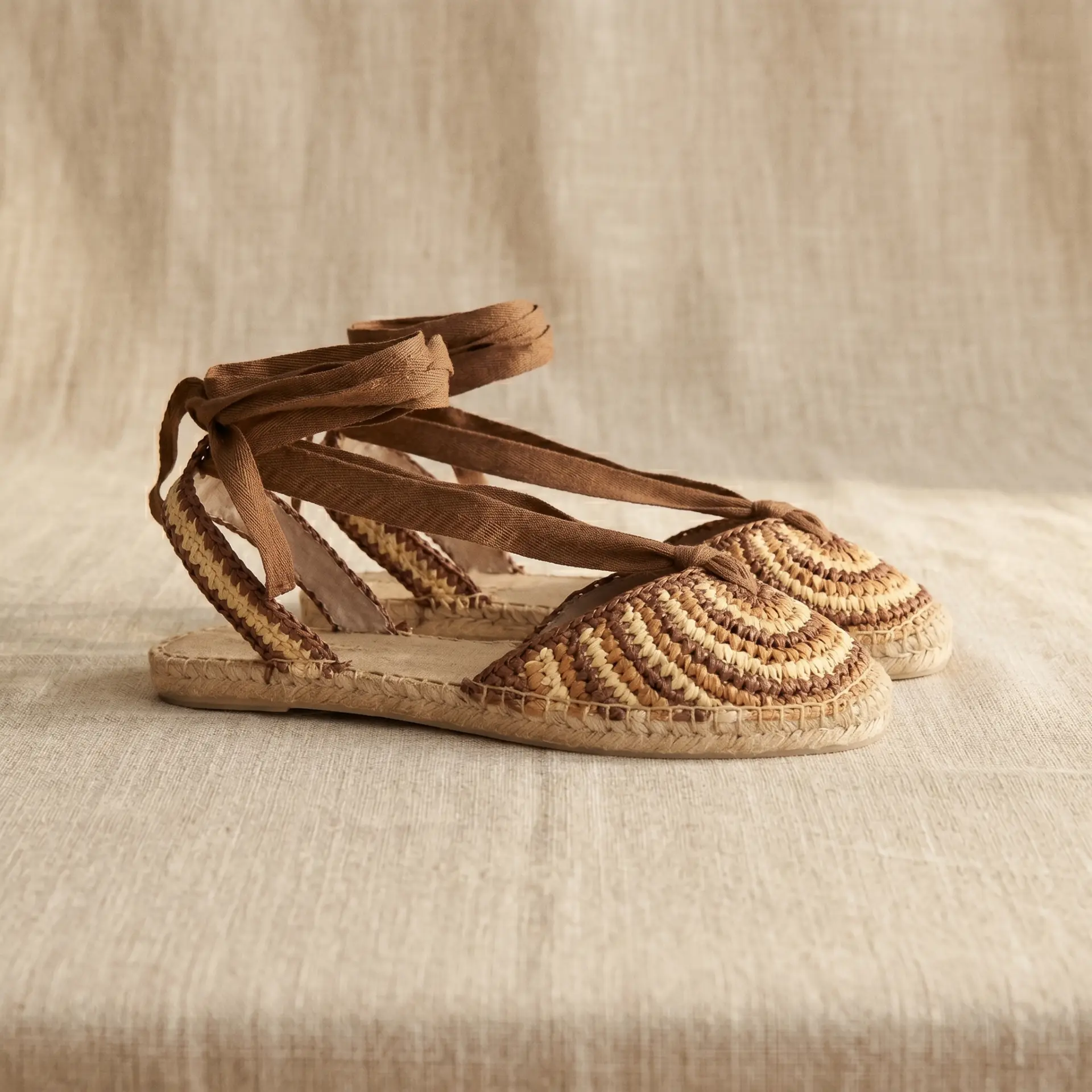 Sandalias Planas Croché Beige