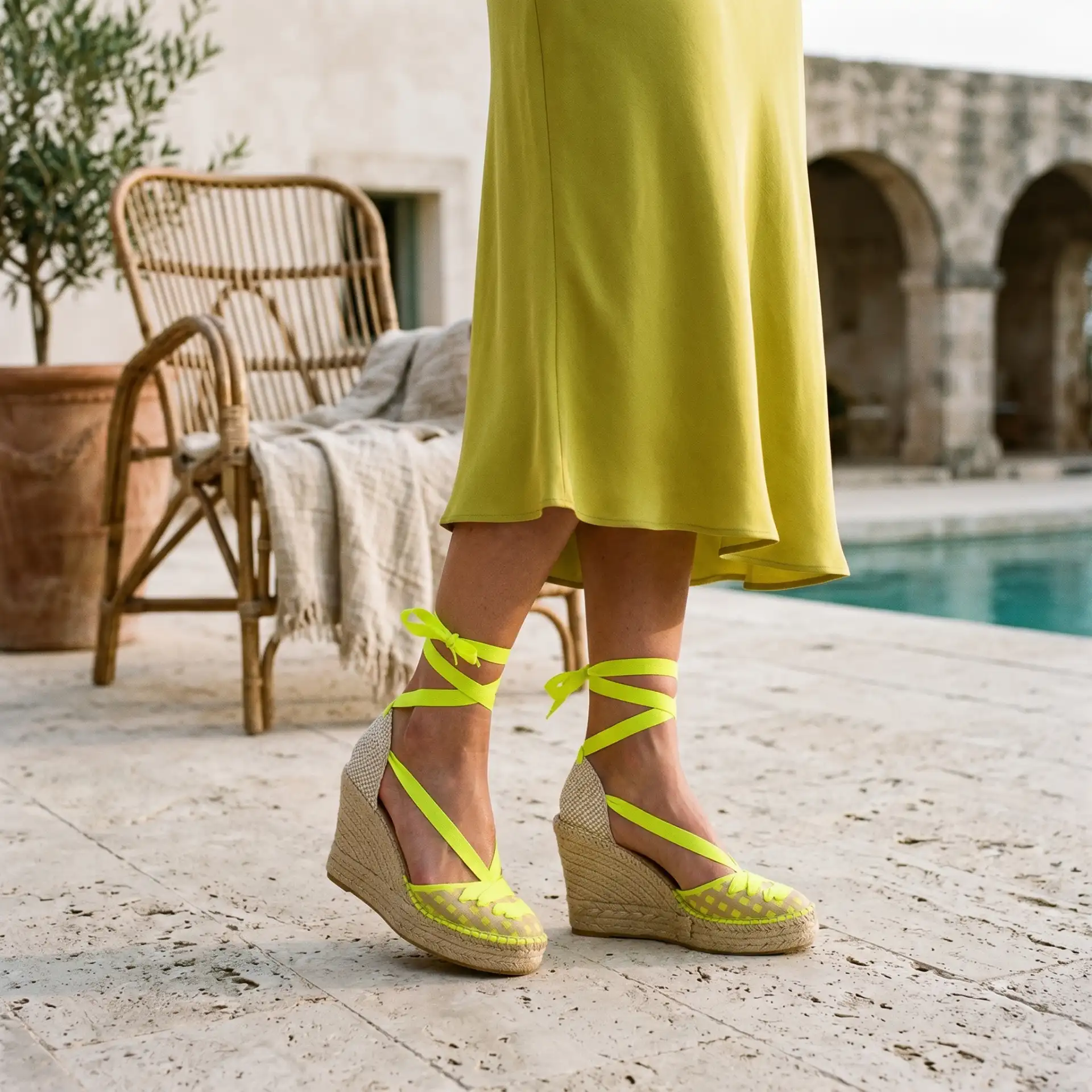 Alpargatas con Estampado Vichy Amarillo Flúor - Imagen 3