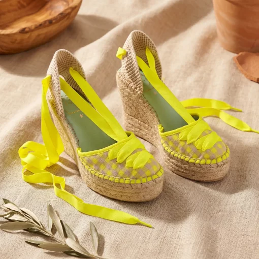 Alpargatas con Estampado Vichy Amarillo Flúor