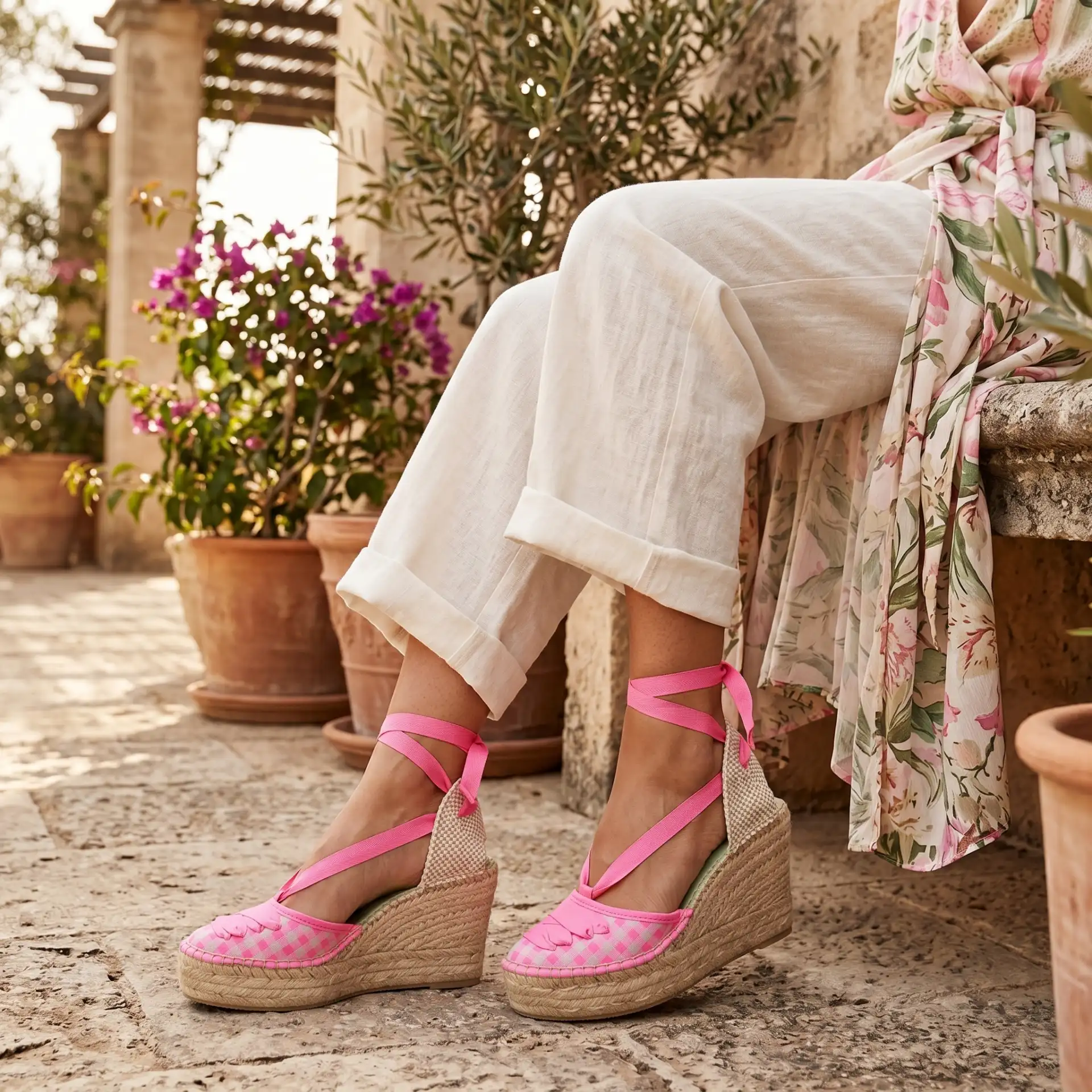 Alpargatas con Estampado Vichy Fucsia - Imagen 2