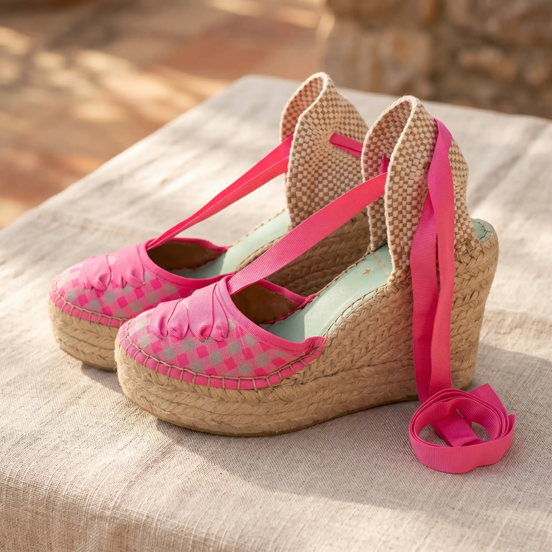 Alpargatas con Estampado Vichy Fucsia
