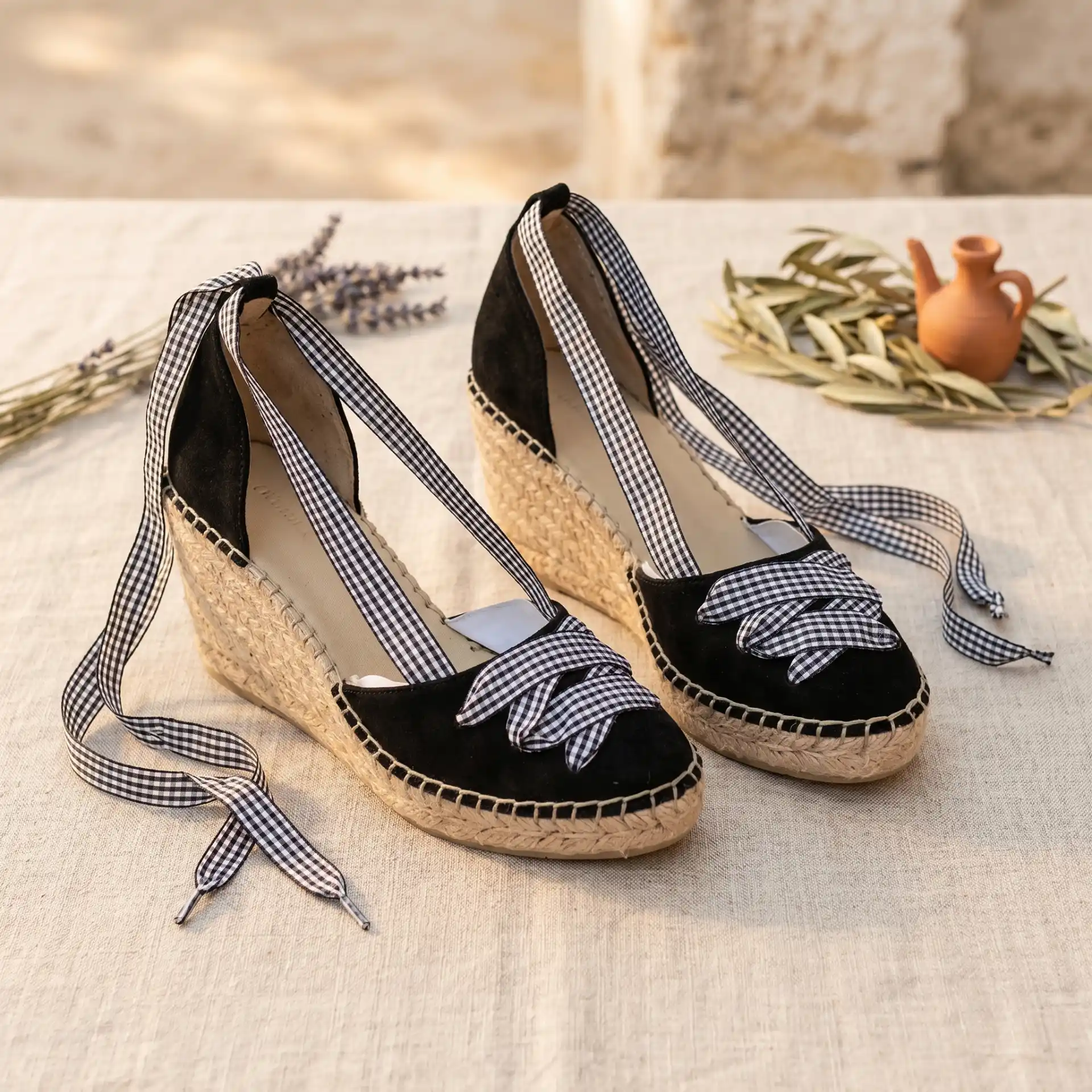 Alpargatas Negras Lazos Vichy