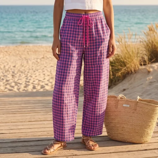 Pantalón Cuadros Vichy Morado y Rosa