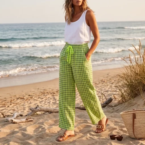 Pantalón Cuadros Vichy Verde Flúor