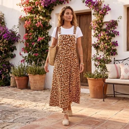 Vestido Peto Lino Leopardo