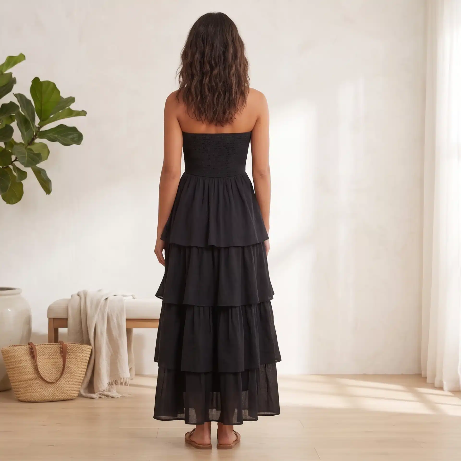 Vestido Largo Volantes Negro - Imagen 3
