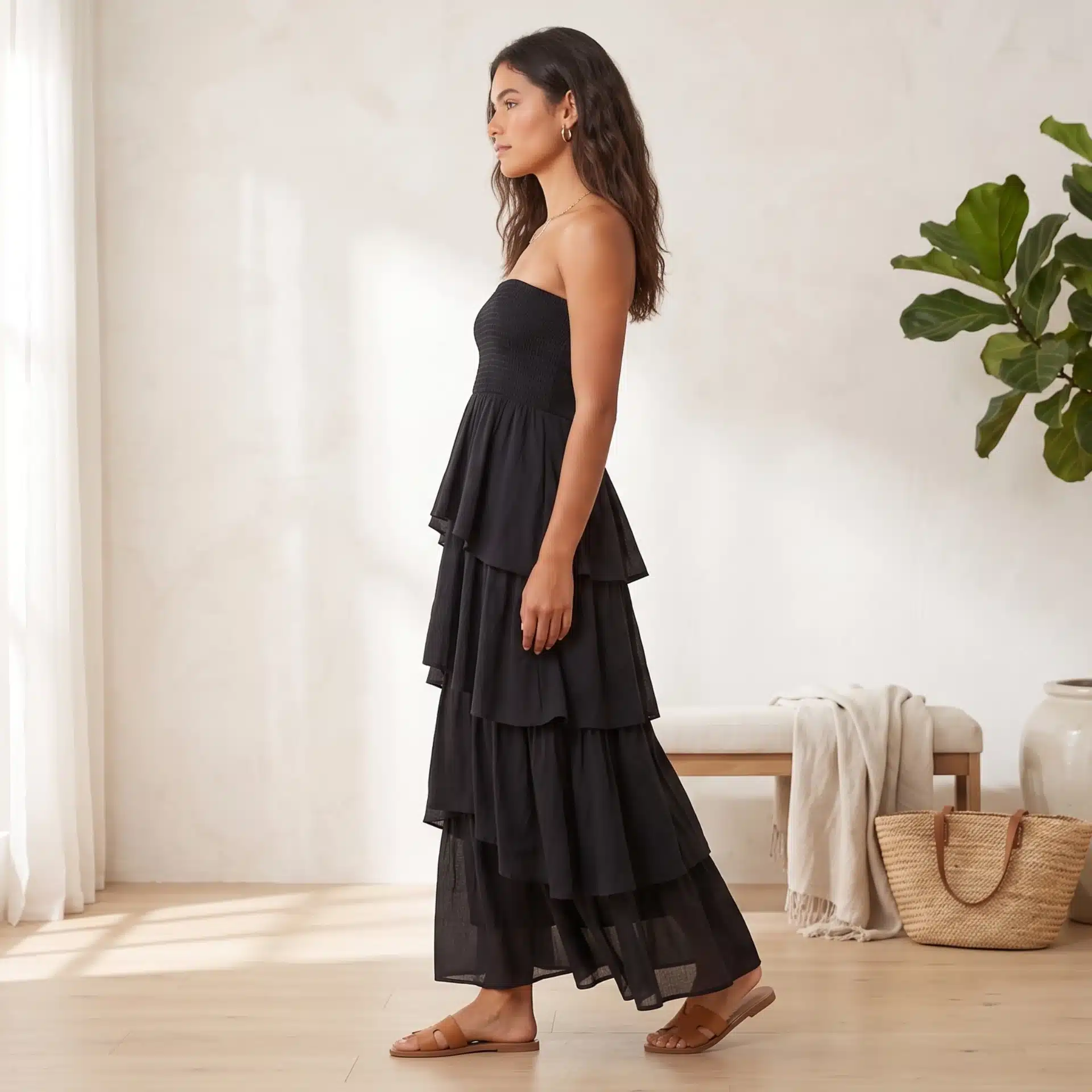 Vestido Largo Volantes Negro - Imagen 5