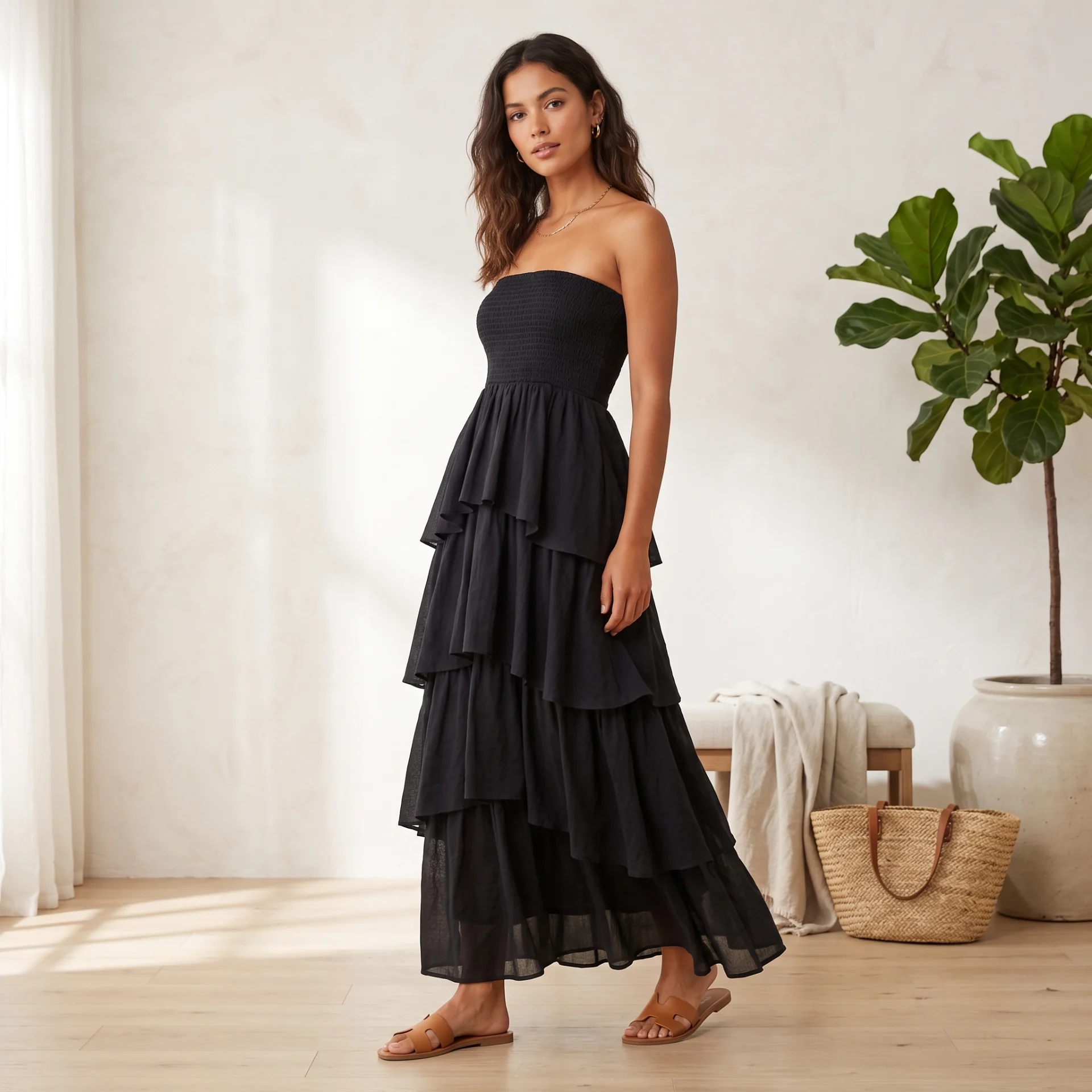 Vestido Largo Volantes Negro