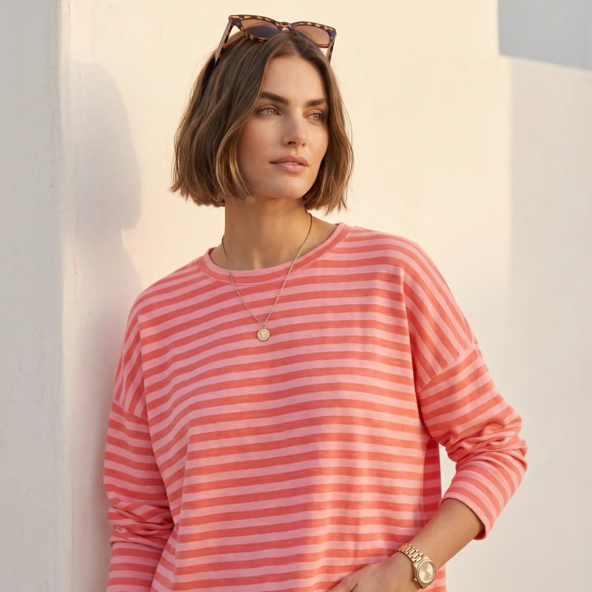 Camiseta Oversize Manga Larga Rayas Naranja - Imagen 2
