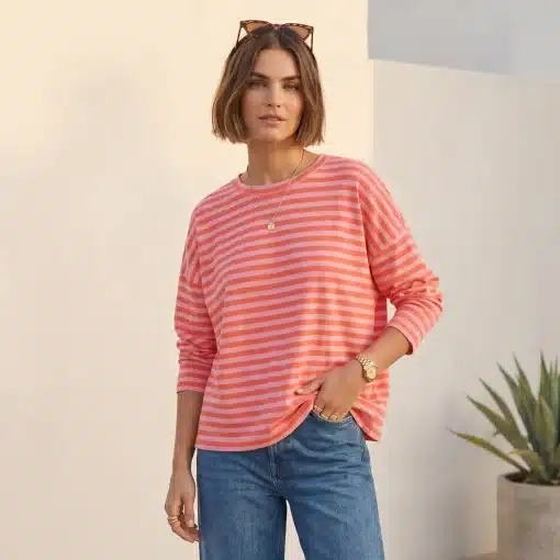 Camiseta Oversize Manga Larga Rayas Naranja