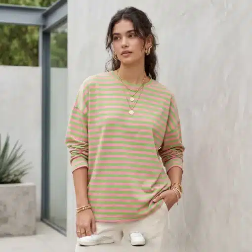 Camiseta Oversize Manga Larga Rayas Pistacho