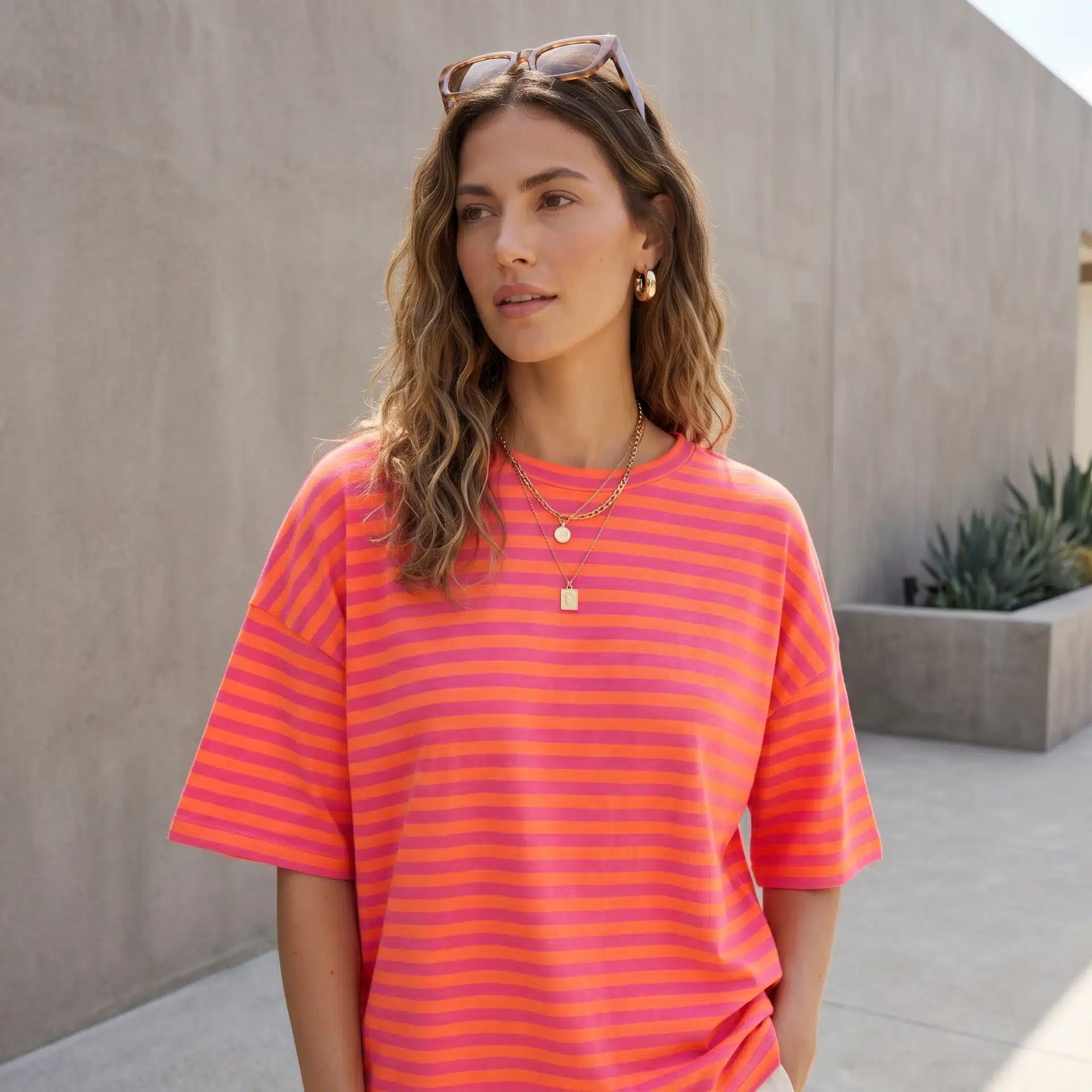 Camiseta Oversize Rayas Naranja