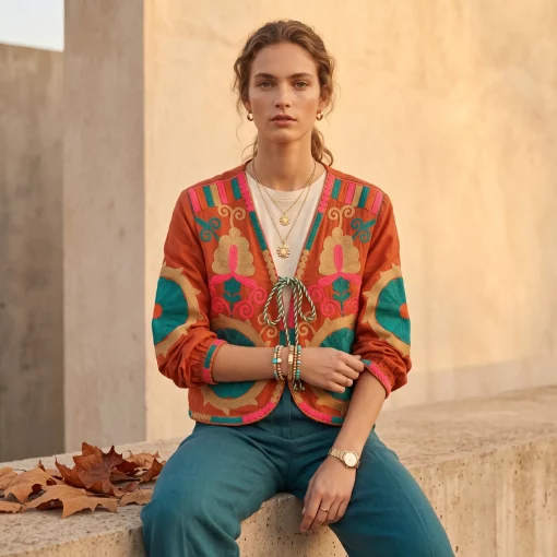 Chaqueta Boho Bordada Naranja