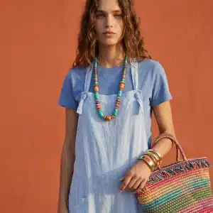Peto de color azul con bolsillos y tirantes ajustables para mujer Modamiomio