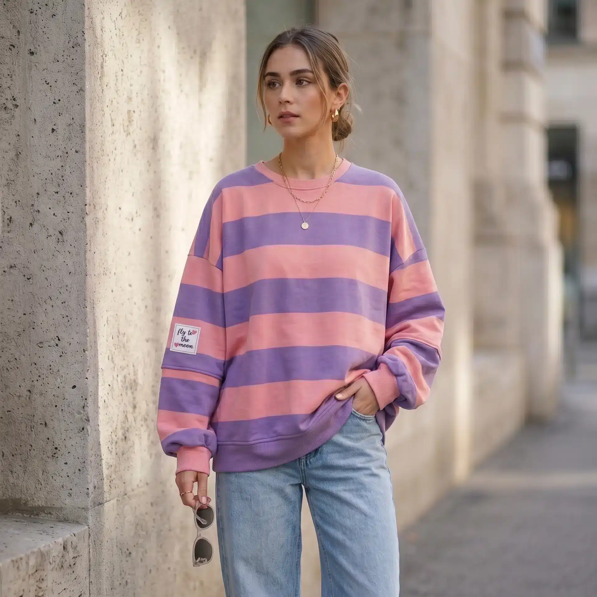 Sudadera Oversize Rayas Morado
