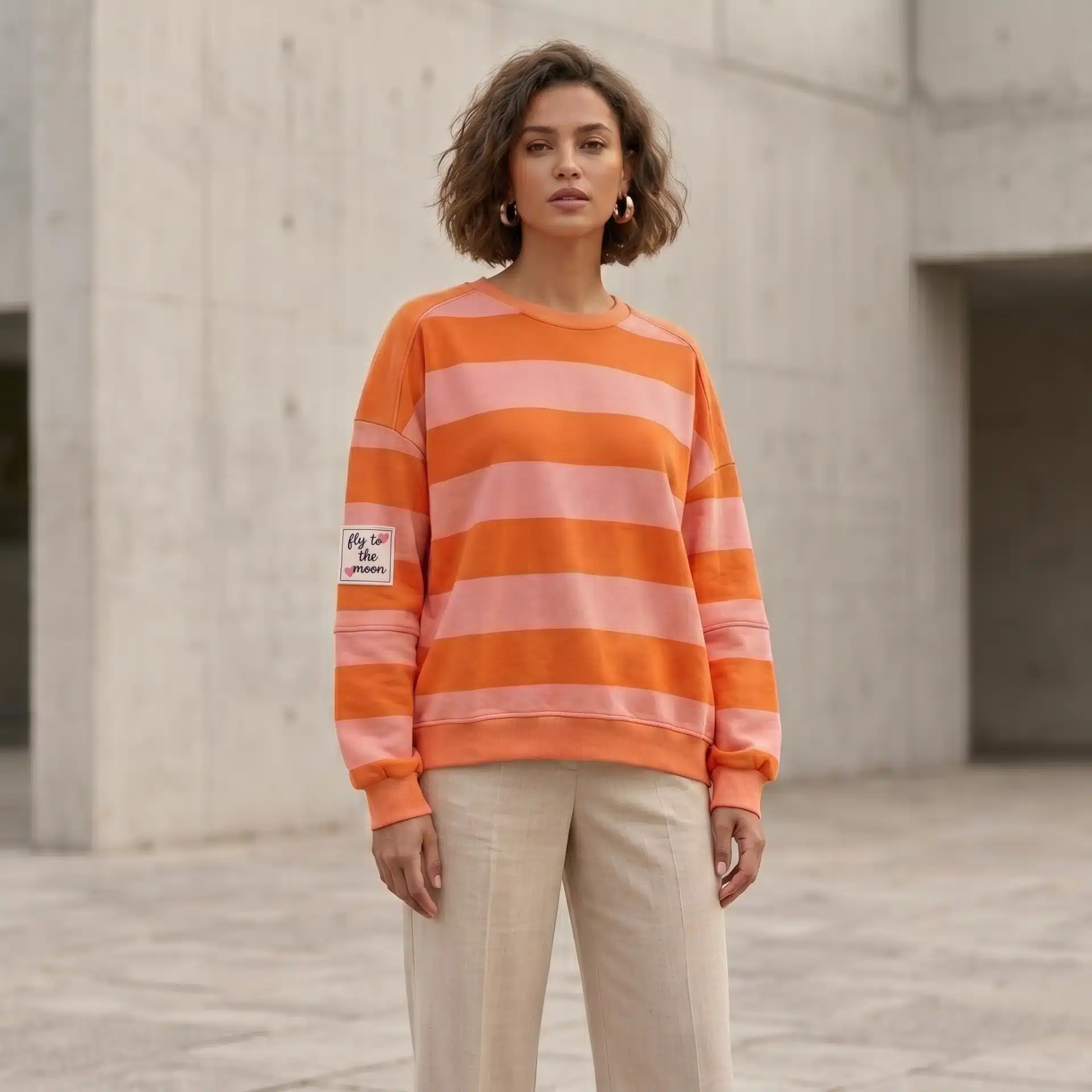 Sudadera Oversize Rayas Naranja