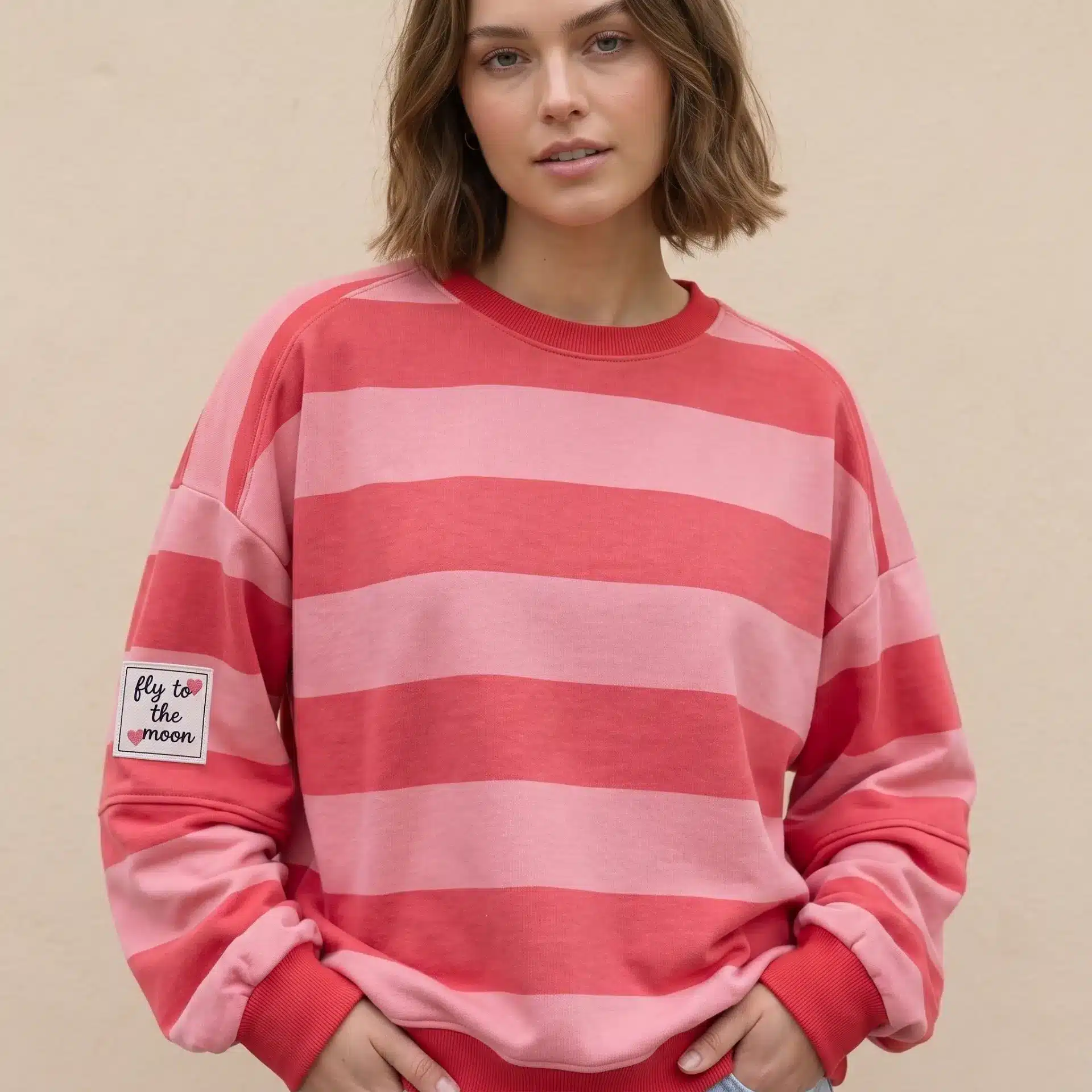 Sudadera Oversize Rayas Rosa