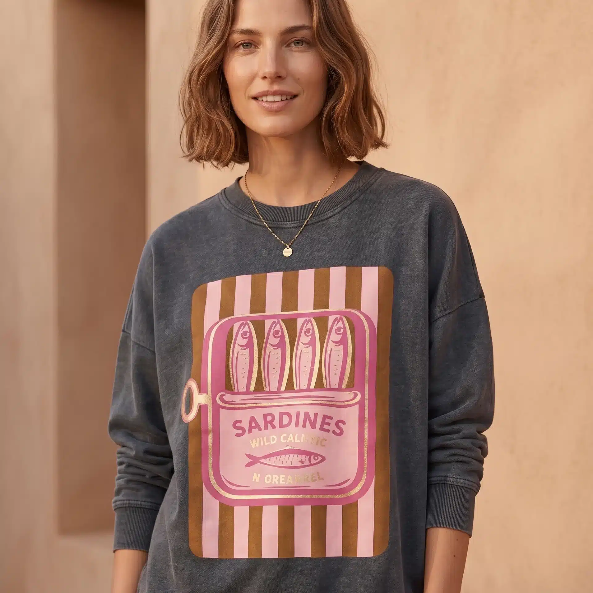 Sudadera Gris Sardine con detalles rosa y dorados Miomio