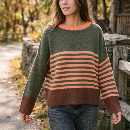 Jersey Rayas de Lana Verde y Coral